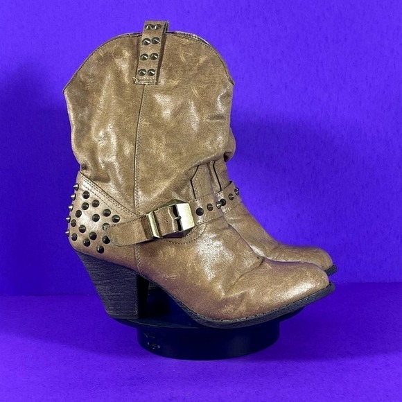 Coconuts Women's‎ Brown Bindi Studded Saddle Buckle Boots Shoe Size 8 - Picture 1 of 9